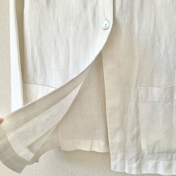 MARISA CHRISTINA Linen Blazer White 1X Long 32” USA Made V-Neck Patch Pockets - Picture 4 of 10